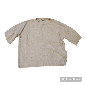 NWT Cream/ Beige Zara Trafaluc Sweater with Pearl Embellishments Size XL